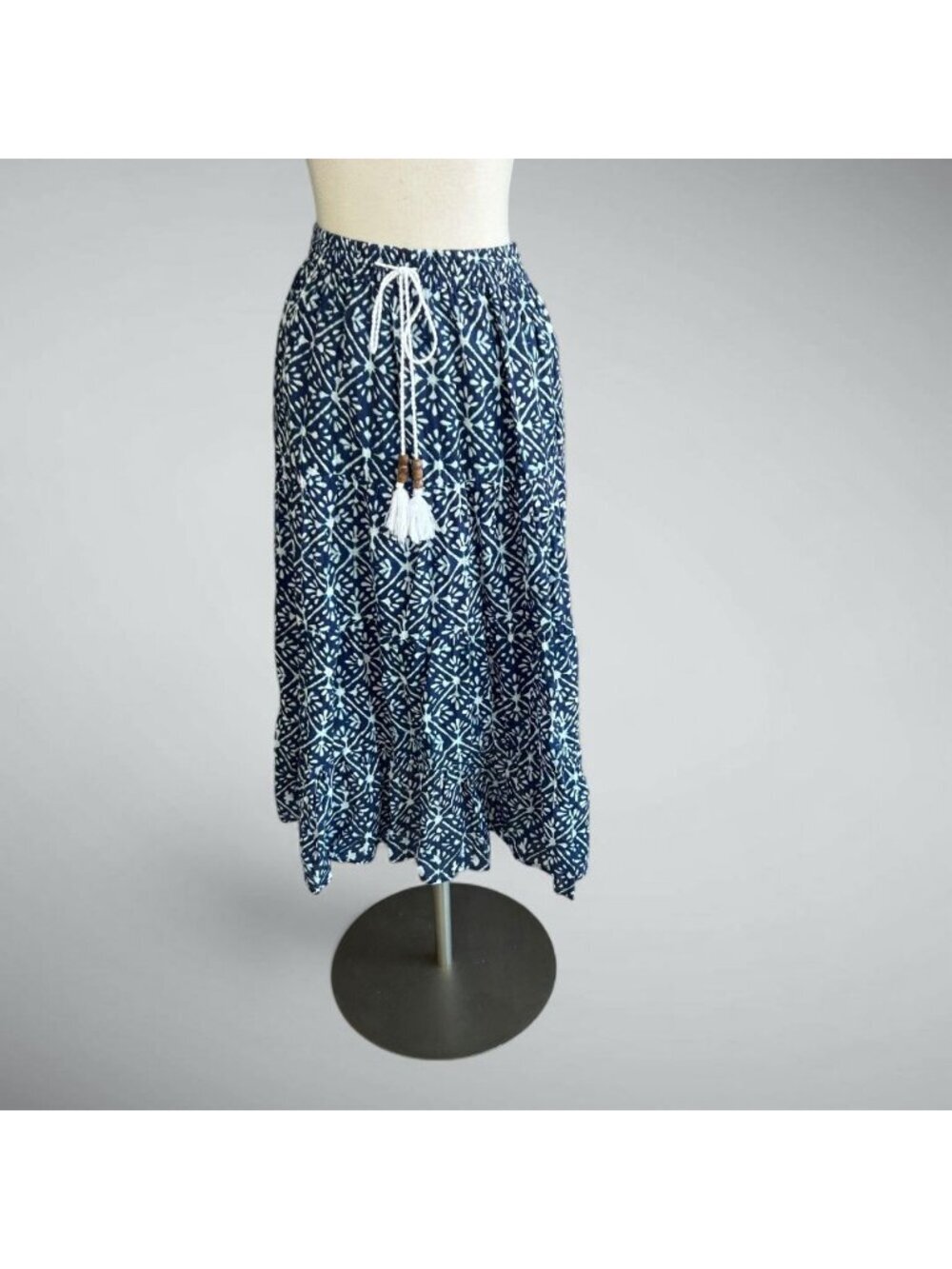 RD Koko Boho Whimsigoth Blue Batik Festival Maxi Skirt Tiered Size Small